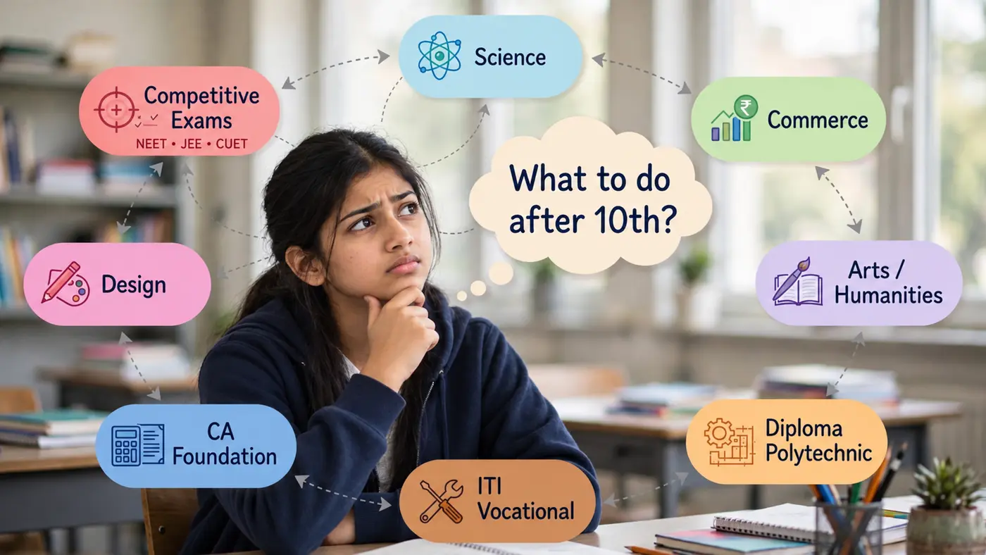 Female student exploring stream and career options after Class 10